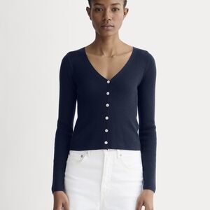Everlane Sweater Womens Navy Ultrasoft Merino Wool Cardigan Crop Ribbed